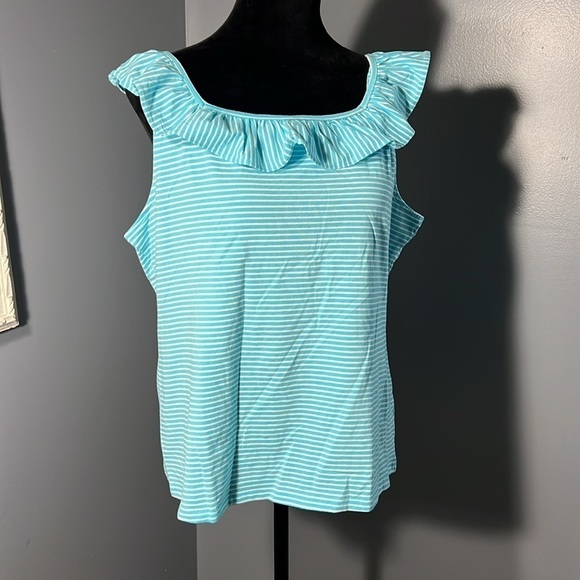 Talbots Ruffle Square Neck Shell - Amalfi Stripe Tank Blouse NWT size PXL - Picture 2 of 7